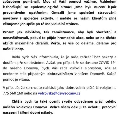 Dobrovolnictví v DS Vysočany