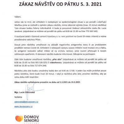 Zákaz návštěv od 5.3.2021