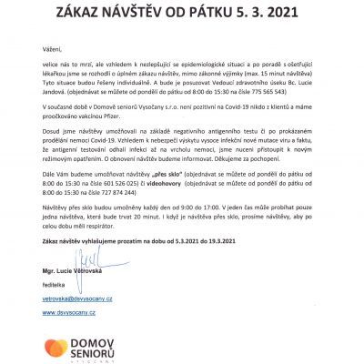 Zákaz návštěv do 31.3.2021